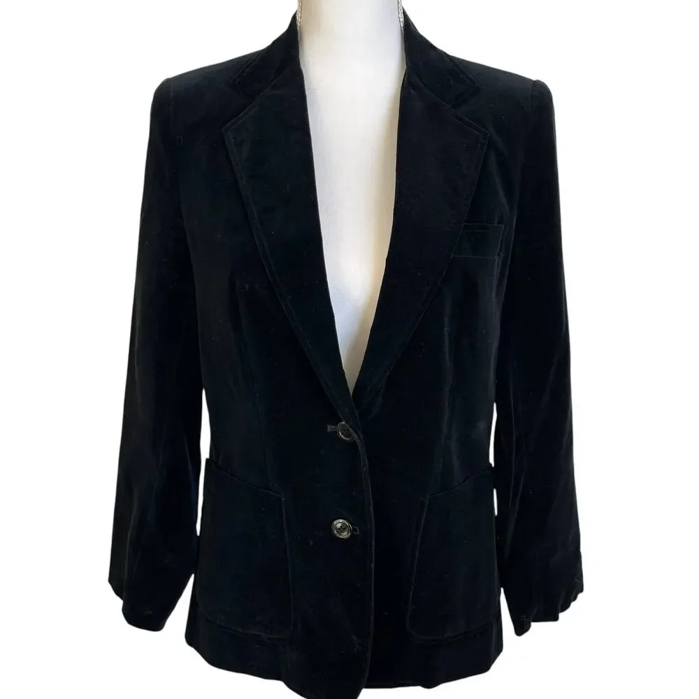 Worthington Velvet Blazer Women's Size 12 Black VIntage 80s Lined Classic Jacket